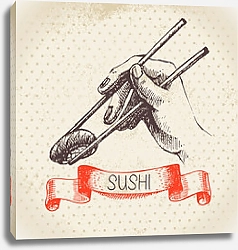 Постер Иллюстрация с суши в руке