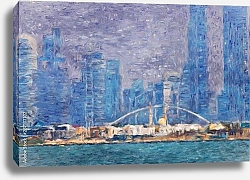 Постер Современная панорама города с арочными мостом