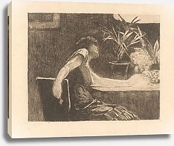 Постер Цварт Виллем Vrouw aan een tafel met bloemen