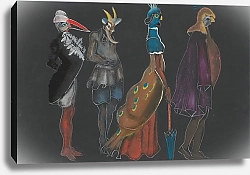 Постер Ландау Лон Figuranten; roodborstje, pauw, bok, reiger