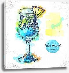 Постер Эскиз акварельного коктейля голубая лагуна