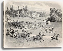 Постер Carriage in the park of Vilgenis with the castle in background. Original, from drawing of Blanchard,
