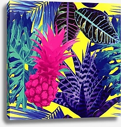 Постер Розовый ананас и синие экзотические растения
