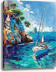 Постер Yacht by the bright shores of the Mediterranean Sea
