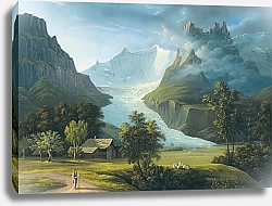 Постер Блейлер Иоганн Ледник Гриндельвальд с горными вершинами Фишхёрнер и Хёрнлиграт