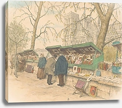 Постер Шимон Тавик Boekenkramen op de Quai de Montebello, de Notre-Dame in de achtergrond
