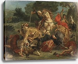 Постер Делакруа Эжен (Eugene Delacroix) The Lion Hunt