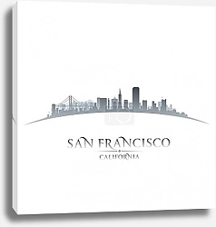 Постер Сан-Франциско: Силуэты моста и небоскрёбов на фоне белого горизонта