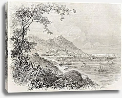 Постер Old view of Hong-Kong. Created by Sabatier after watercolour of Trevise, published on Le Tour du Mon