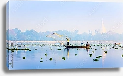 Постер Рыбаки с сетью на реке, Мандалай, Мьянма