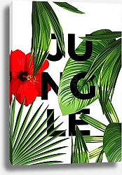 Постер Тропический набор экзотических пальмовых листьев и цветок гибискуса 