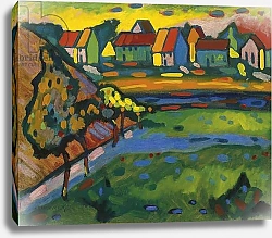 Постер Кандинский Василий Bavarian Village with Field; Bayerisches Dorf mit Feld, 1908