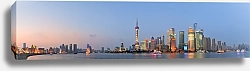 Постер Китай, Шанхай. Большая панорама на закате