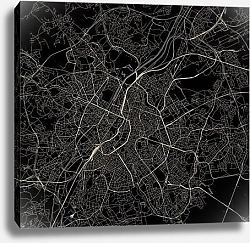 Постер План города Брюссель, Бельгия, в черном цвете