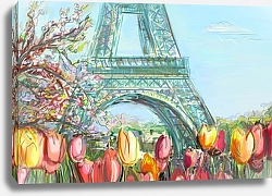 Постер Эйфелева башня и тюльпаны, скетч