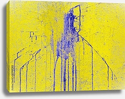 Постер Синее пятно краски на желтой цементной стене