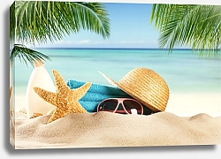 Постер Летние пляжные аксессуары на песке