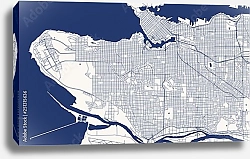Постер План города Ванкувер, Канада, в синем цвете
