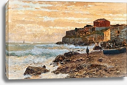 Постер Зофф Альфред Рыбацкая лодка на пляже на закате