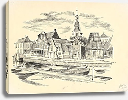 Постер Оортвейн Мартен Gezicht op een straat in Monnickendam met op de achtergrond de Speeltoren