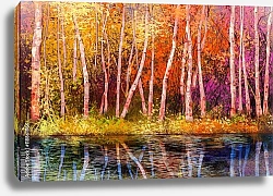 Постер Красочные осенние деревья у реки