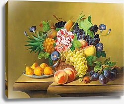 Постер Сейтц Йоханн Stillleben mit Früchtekorb und einem Teller mit Birnen