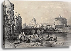 Постер Tevere river in Rome, with Castel Sant'Angelo and St. Peter's dome. Original created by Major Irton 