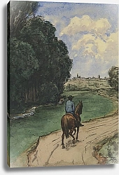 Постер Тома Ханс На опушке леса. Всадник на тропе, обращенный внутрь изображения