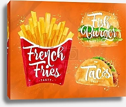 Постер Набор из картофеля фри, бургера и тако