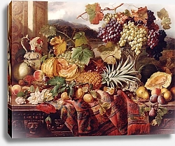 Постер Даффилд Уильям Still Life with Mixed Fruit & a Rug with Landscape Beyond