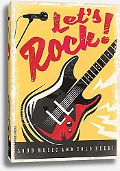 Постер Рок-музыка, ретро-плакат с электрогитарой 