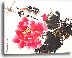 Постер Китайские птички на ветке пиона