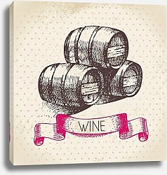 Постер Иллюстрация с тремя бочонками вина