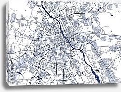 Постер План города Варшава, Польша, в синем цвете