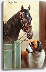 Постер Райхерт Карл Друзья, гнедой и Сенбернар в конюшне
