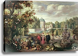 Постер Кессель Ян Garden Scene with Fountain