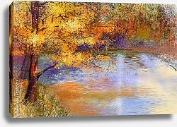 Постер Осеннее дерево над прудом