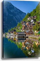 Постер Город на берегу озера Гальштат летом, Зальцкаммергут, Австрия
