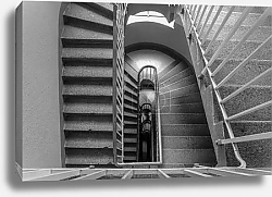 Постер Белая лестница в перспективе, ч/б фото