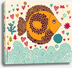 Постер Мультяшная рыбка в волнах