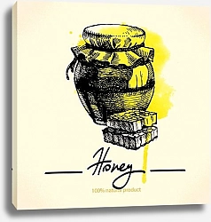 Постер Баночка с медом и сотами на желтой кляксе