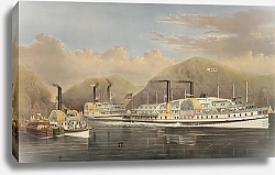 Постер Куррье&Ивес Американские пароходы на Гудзоне; проезжают высокогорье