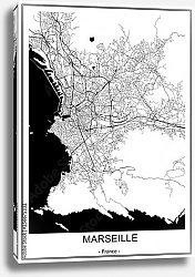 Постер План города Марсель, Франция, в белом цвете