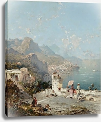 Постер Унтербергер Франц Амальфи; Соррентоский залив, фигуры на веранде