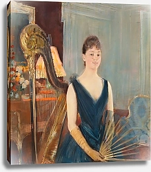 Постер Хеллеу Поль Harpiste assise à l’éventail