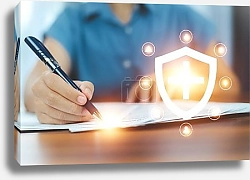 Постер Woman investment for future insurance concept health insurance, life insurance , home insurance. Insurance concept