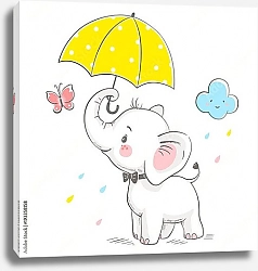 Постер Симпатичный слоненок с зонтиком