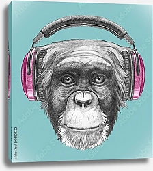 Постер Портрет обезьяны в наушниках