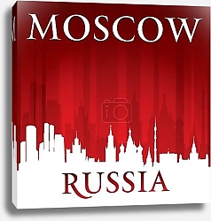 Постер Москва, Россия. Силуэт города на красном фоне