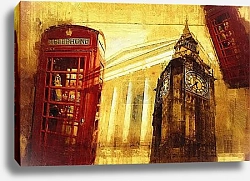 Постер Биг Бен и красная телефонная будка